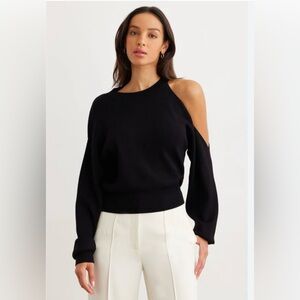 Black Asymmetrical Cold-Shoulder Sweater – Size L